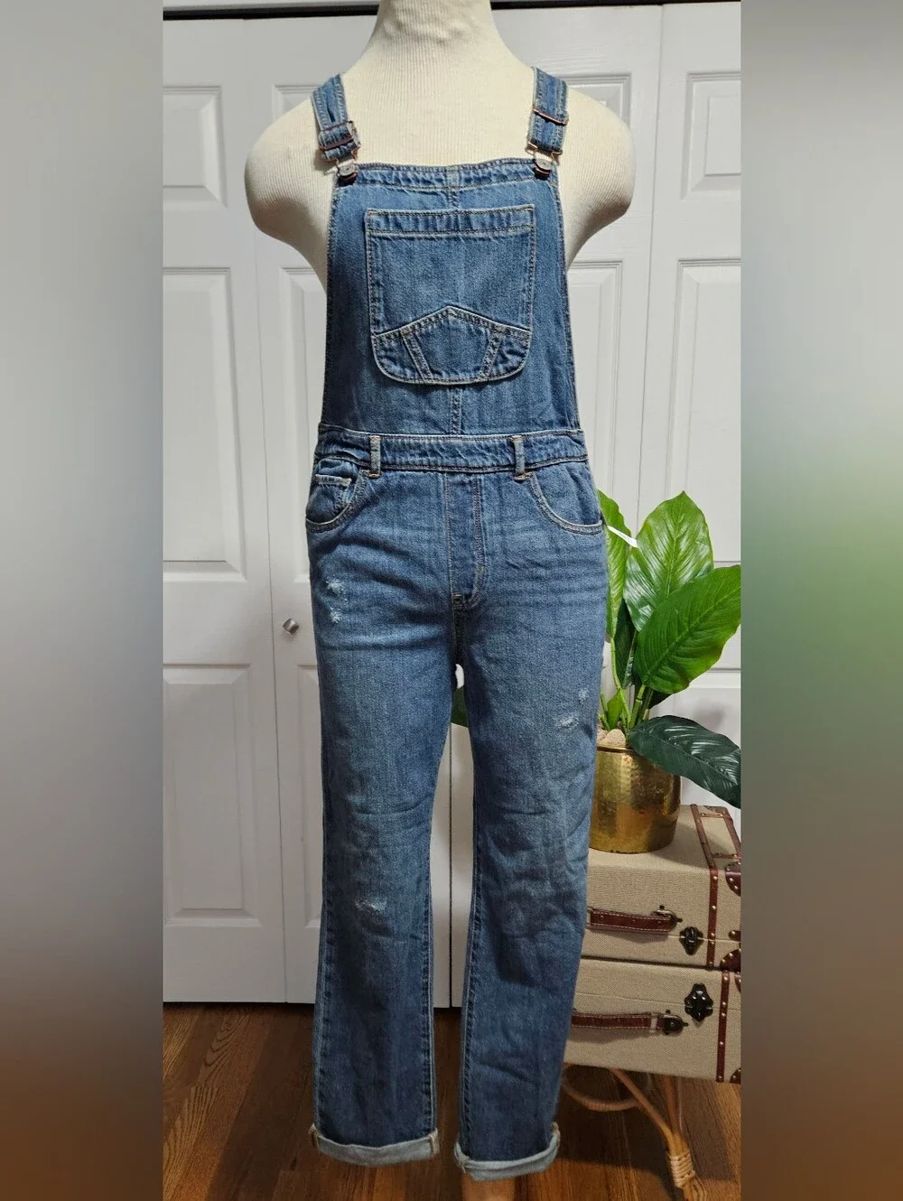 NWT Gap Kids Distressed 100% Cotton Denim Overalls Medium Indigo Wash Size XXL